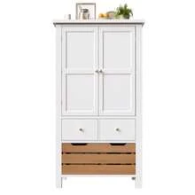 Küchenschrank (80x40x140cm), High Küchenbuffet, Mehrzweckbuffet, Snackschrank, Aufbewahrungsmöbel Mit Zwei Türen Und Fünf Schubladen, Schwarz/Weiß - White + Medium Density Fiberboard - View 7