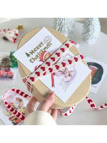 10 Yards/Roll Miandudu Embroidered Heart Ribbon - 16mm Wide Red & White Striped Handmade DIY Craft Ribbon For Gift Wrapping, Bouquets (Multi-Color Options), Festive Decorations, Handcrafted Embroidery - Multicolor - View 3