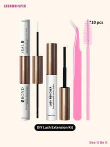 睫毛嫁接工具包 – 粘合剂、卸妆液、精密镊子和一次性睫毛刷，适用于簇状睫毛和睫毛嫁接