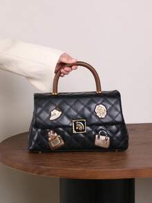 时尚新款黑色菱形徽章小方包，2025新款高端手提包，高端奢华大容量时尚单肩斜挎包 - 彩色 - 查看 9