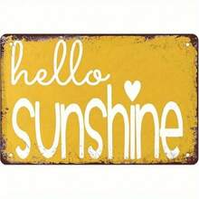 Hello Sunshine Vintage Metal Tin Sign Retro Wall Decor For Bedroom Kitchen Garden, Yellow White Heart Accent Metal Tin Sign Plaq - 彩色 - 查看 2