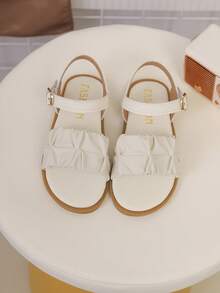 儿童时尚夏季平底凉鞋，一体式设计，新款，时尚，优雅，简约，美观 - 米色 - 查看 2