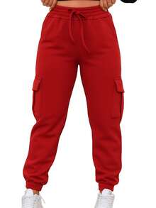 Premium Simple Casual Flannel Cargo Jogger Pants For Daily Holidays, Birthday Parties, And Evenings 2025 - Đỏ - Xem 2