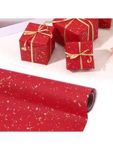 1/3 Roll, 3 Meters/Roll, High Quality Large Roll Gold Foil Gift Wrapping Paper, Elegant Gift Packaging, Suitable For Weddings, Birthdays, Valentine's Day, New Year And Other Occasions - Red - View 1