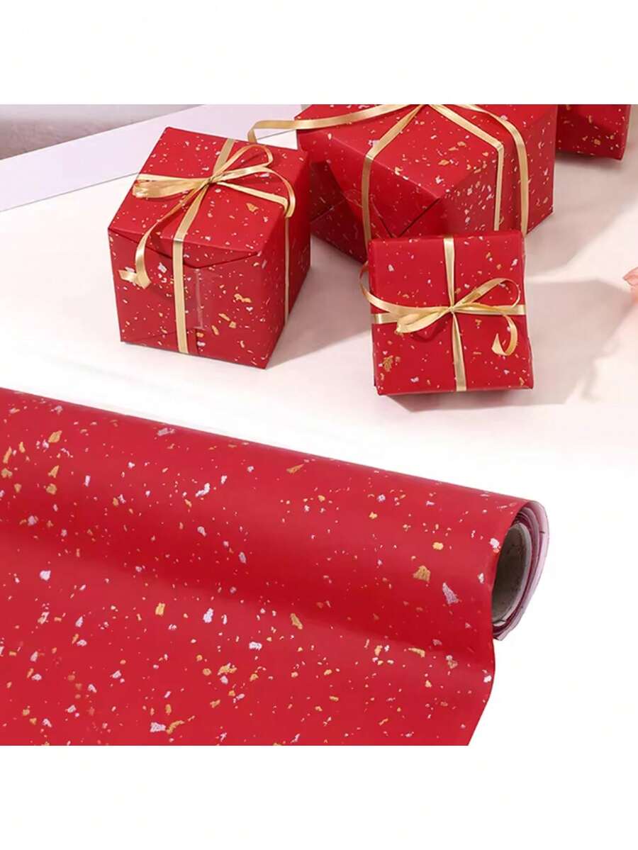 1/3 Roll, 3 Meters/Roll, High Quality Large Roll Gold Foil Gift Wrapping Paper, Elegant Gift Packaging, Suitable For Weddings, Birthdays, Valentine's Day, New Year And Other Occasions - Red - View 1
