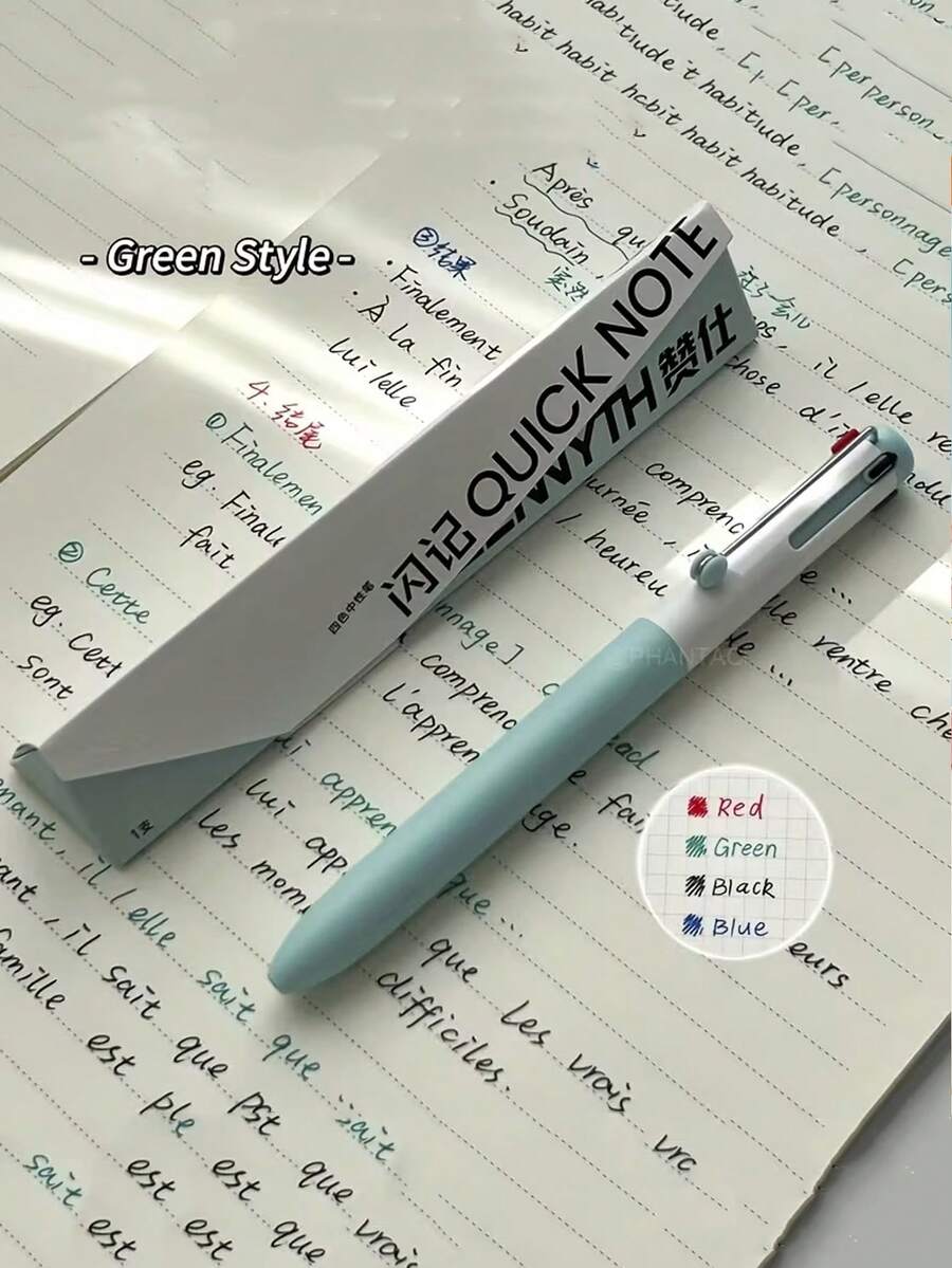 1 Pack 4-Color Ballpoint Pens, 0.5mm Quick-Drying Ink Pens In Black, Red, Blue, Green, Office Supplies Suitable For Diary, Notes, Learning, Office, School, Durable And Easy To Use, Creative Colorful Ink Writing, Diary Pens, Vibrant Pen Design, Durable Plastic Pen, Suitable For Exam, Journaling, Note-Taking, Signing, Holiday Gift, Back To School