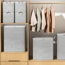 Tas Penyimpanan Pakaian Non-Woven Abu-abu Bergelombang, Tas Penyimpanan Kamar Tidur Rumah Tangga, Tas Penyimpanan Pakaian & Perlengkapan Tidur, Tas Pindahan Non-Woven Kapasitas Besar - Light Grey - View 3