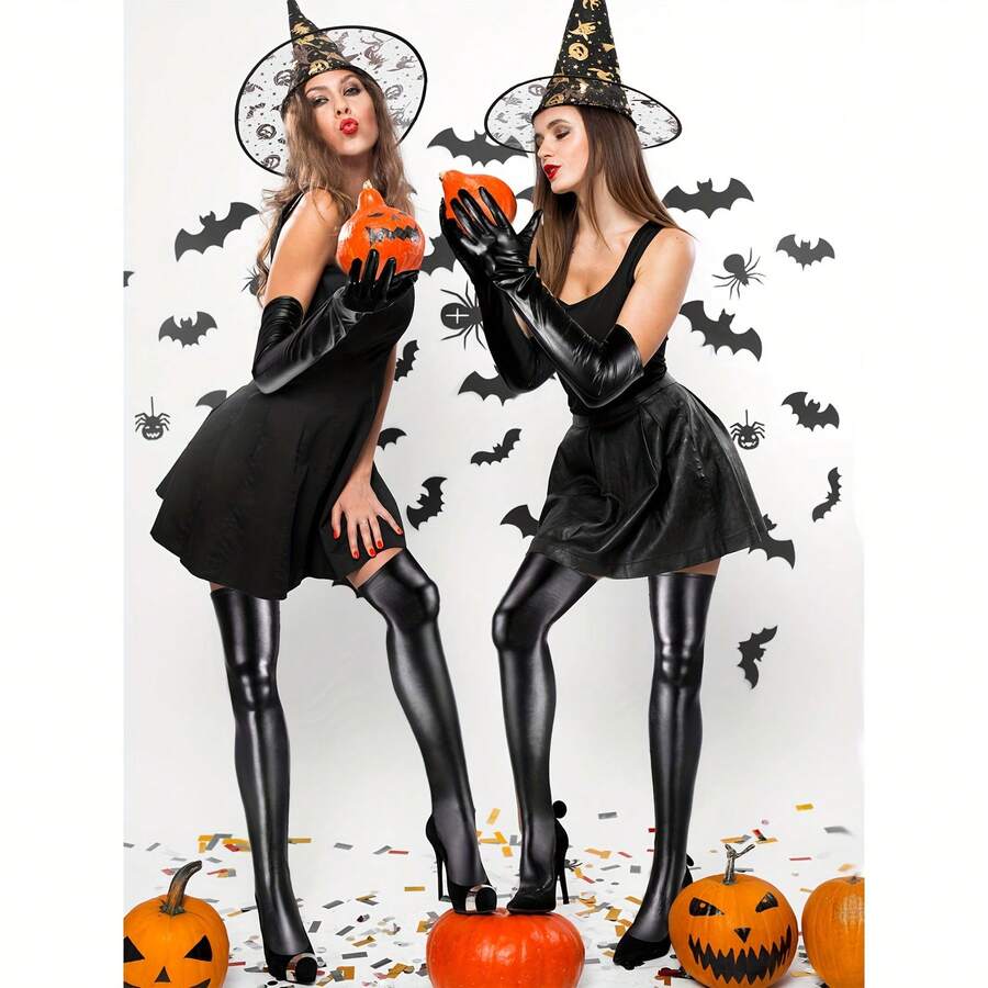 Set de 2 piezas de medias brillantes y guantes de lentejuelas elásticos. Las medias hasta el muslo son artículos esenciales para el Día de San Valentín, el Carnaval y los disfraces de Halloween de las mujeres - Multicolor - Ver 1