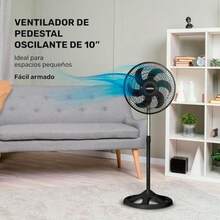 PRACTIKA 10-SF | Ventilador de Pedestal 10" Negro | 3 Velocidades | Altura Ajustable (66 a 88 cm) | Compacto y fácil armado | para Espacios Pequeños | 65W(NEGRO) - Multicolor - Ver 3
