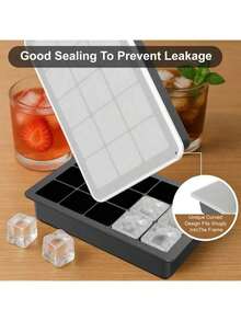 1个15格硅胶冰格，带防溢盖 - 可堆叠、可用洗碗机清洗、便携且节省空间，适用于鸡尾酒、饮料、户外用餐、饮品冷却、紧凑收纳、高品质模具、冷冻储存，是家庭调酒师的必备之选。 - 彩色 - 查看 2