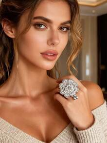 1 Piece Of Simple Fashionable Light Luxury, Cool And Exaggerated Flower And Floral Ring, Women's Fashionable Jewelry, Suitable For Banquets Parties Daily Dates Commuting Wear, Preferred Gift For Friends