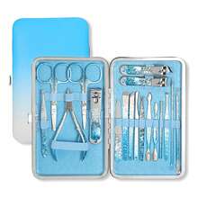 7pcs/12pcs/17pcs Ombre Ice Flower Blue Nail Clippers Set, Stainless Steel Nail Scissors, Personal Care Tools, Portable Manicure Beauty Tool Kit, Suitable For Home, Travel, Gifts - Multicolor - View 10