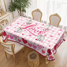 1pc Valentine's Day Theme Tablecloth - Red Heart, Pink Plaid And "Love" Pattern Tablecloth, Warm And Romantic - Durable Polyester Fabric - Suitable For Rectangular Or Round Tables, Perfect For Valentine's Day Dinner, Wedding, Anniversary, Party Or Daily Home Decor - Multicolor - View 11