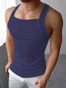 Men's Fashionable Ribbed Casual Basic Tank Top - Royal Blue - View 1