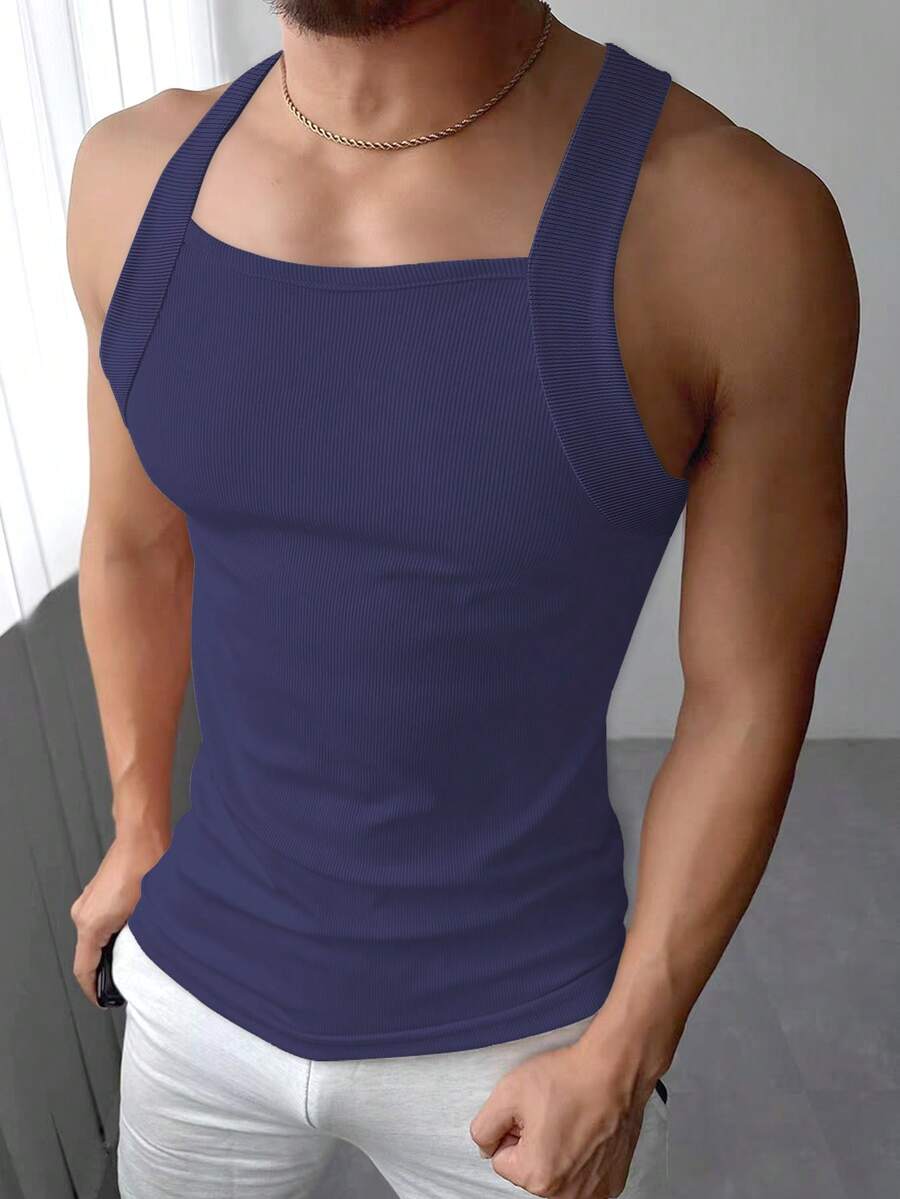 Men's Fashionable Ribbed Casual Basic Tank Top - Royal Blue - View 1