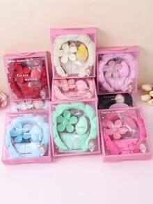 5-Piece Gift Set, Including Headband, Makeup Egg, Wrist And Hair Clip With Large Sponge Flower, Exquisite Boxed Daily And Party Hair Accessories, Is A Great Gift, Valentine's Day Gift, Winter Essential Toiletries Set, Bathrobe, Christmas, New Year's Gift - Multicolor - View 6