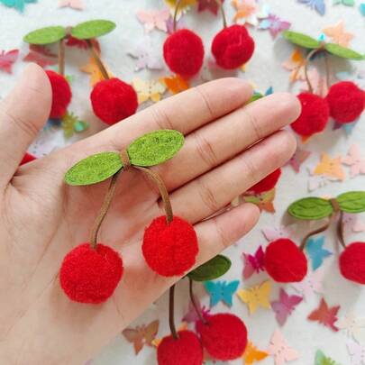 33/63pcs Cherry High Elasticity Plush Balls, Colorful Sequin Butterfly DIY Clothing Accessories, Bag, Hair Clip, Curtain, Brooch Decor