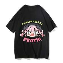 Camiseta de impresión Blue Archive Punishable By Death, camiseta de rap para hombres y mujeres, camiseta de dibujos animados de gran tamaño, de manga corta, casual, de algodón puro - Negro - Ver 1