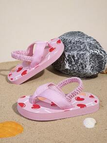 Toddler Girls' Flip Flops With Elastic Strap, Cartoon Heart Pattern, Cute For Daily Wear, Fruit Slice Design, Thick Soft Comfortable Non-Slip Indoor/Outdoor Slippers - Multicolor - View 4