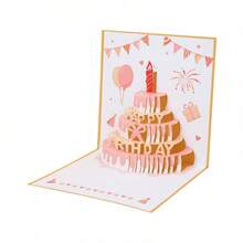 3D Birthday Card, Colorful Birthday Cake, High-End Paper Carving Folding Blessing Card, Birthday Gift Card - Multicolor - View 5