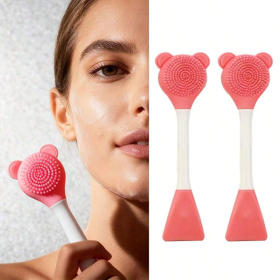 4 PCS Silicone Facial Mask Brush, Face Wash Brush With Bristles, Exfoliating Blackheads, Women's Skin Care Tools,Face Mask Beauty Tool Soft Silicone Facial Mud Mask, Brush Hairless Body Lotion And Butter Applicator - Pink - View 1