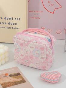 1 chiếc túi đựng mỹ phẩm chần bông họa tiết nơ hình cún con kẻ caro hồng, túi trang điểm có khóa kéo dung tích lớn, túi đựng đồ dùng du lịch tiện dụng cho băng vệ sinh, chìa khóa, điện thoại, sạc, son môi, mỹ phẩm, nước hoa, cọ trang điểm, món quà lý tưởng cho phụ nữ, bé gái, sinh viên, sinh nhật, bạn bè. - Hồng - Xem 13