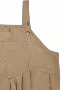 IGKEEL Plus Size Women's Vacation Outfit, Spring/Summer Loose Pleated Wide Leg Casual Solid Color Jumpsuit - Khaki - View 8