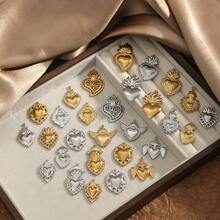 1件 304不锈钢镀18K金极简镂空蕾丝心形吊坠，女士不锈钢吊坠DIY配件 - 彩色 - 查看 2