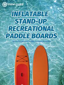 YHW-SURF 1 Set Tabla de Paddle Surf Inflable para Hombres y Mujeres, Tabla de Surf Casual para Playa, Incluye Bomba de Aire, Remo, Correa, Mochila, Aleta Desmontable y Kit de Reparación - Naranja - Ver 2