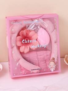 5件套女孩海绵SPA头带洗脸腕带，配大花朵发爪夹礼盒，面部发带发饰套装，精美礼盒包装，适合派对送礼和日常使用。 - 彩色 - 查看 14