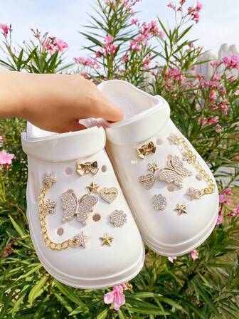 16개 패션 핑크 댄싱 걸, 하트, 나비, 오망성, 활, 꽃 구멍 신발 참, ABS 신발 장식, 구멍 신발, 비치 샌들을 위한 DIY 액세서리