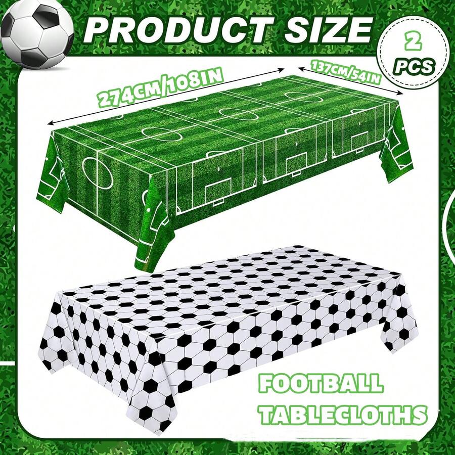 1pc/2pcs Tablecloth, Football Themed Tablecloth Set, Sports Style Tablecloth, Waterproof, Oil-Proof, Stain-Resistant Disposable Rectangular Tablecloth, Multipurpose Decor For Sports Theme Parties, Suitable For Sports Theme Birthday Party Supplies And Decorations