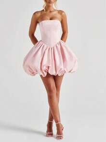Women's Strapless Tube Top Bubble Mini Dress Ruched Large Bow Back Train Mini Dresses A-Line Going Out Formal Party Birthday Graduation Dresses Prom Gala Evening Party Cocktail Vacation Outfits - 粉色 - 查看 4