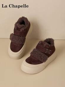 一双 La Chapelle 女士休闲鞋，软底，保暖，魔术贴搭扣，低帮，户外平底鞋，通勤鞋，圆头，低跟，纯色，优雅，软底，适合徒步旅行、毕业照等场合，平底鞋，低帮，皮革，女士保暖鞋