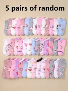 20 Pairs Girls Cute Pink Ankle Socks, Suitable For Daily Wear, With Heart & Rabbit Prints, Lace Trim, Breathable & Soft, (1-16 Years Old) - Multicolor - View 13