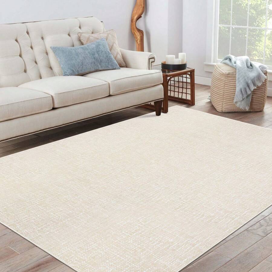 Techigher Living Room Rugs, Washable Non Slip Stain Resistant Large Rug, Low Pile Soft Carpet With Non-Slip Backing For Bedroom Dining Room Children Room - Beige - View 1