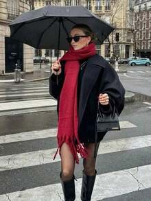 Winter Scarf Women Luxury Autumn Winter Cashmere Scarf Thickened Warm Shawl Classic Tassels Fluffy Scarf Solid Color Soft Shawl - 2205DS026-26 - 查看 2