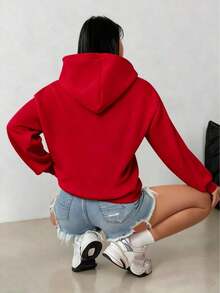 HoodieClean Fit,Warmth,Oversized Fit&Long Length,Women's Pocket Long Sleeve Hoodie For Fall/Autumn&Winter,Minimalist,Baggy Drop Shoulder,Fall Autumn Clothes For Women,Winter Clothes For Women, Tops For Women,Red,Chic,Hoodies Hoodie For WomenLoose And Comfortablewinter Clothes For Women Hoodies For Women - Đỏ - Xem 2