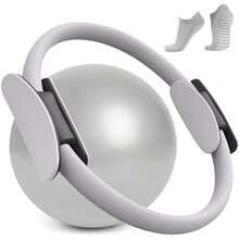 KIDS CHOICE Pilates Kit Casa Incluye Aro Pilates 25Pulgada,Pelota Pilates Pequeña y 1 Paar Calcetines de Yoga,Anillo y Pelota Chica 25cm de Yoga,para Tonificar Los Músculos de Brazos y Muslos(Gris) - Multicolor - Ver 2