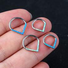 1 件水滴形低过敏性 316L 不锈钢鼻环，16G 鼻中隔环穿刺饰品，8mm/10mm 镶嵌白色/蓝色/紫色/粉色蛋白石鼻环，金色和银色可选，吊坠耳环 - 彩色 - 查看 10