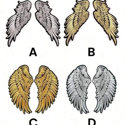 Embroidered Gold & Silver Angel Wings Patch, Embroidered Cloth Patch Applique, Iron-On Patch For Jackets, Bags, Hats, Shoes And Jackets