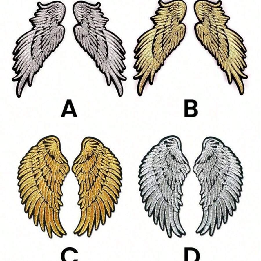 Embroidered Gold & Silver Angel Wings Patch, Embroidered Cloth Patch Applique, Iron-On Patch For Jackets, Bags, Hats, Shoes And Jackets