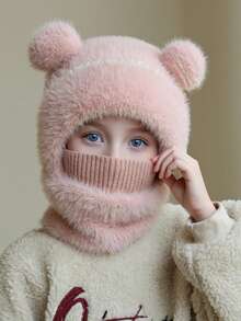 1 Set Kids Winter Hat, Scarf And Mask - Warm Fleece Balaclava Hat With Ear Ion, Suitable For 1-6 Years Old Boys And Girls, Cute Pom Pom Beanie For School, Cycling, Skiing, Children Winter Accessories, Cold Weather Gear, Comfortable Material, Hand Washable, Ideal For Little Kids - 1PC - View 9