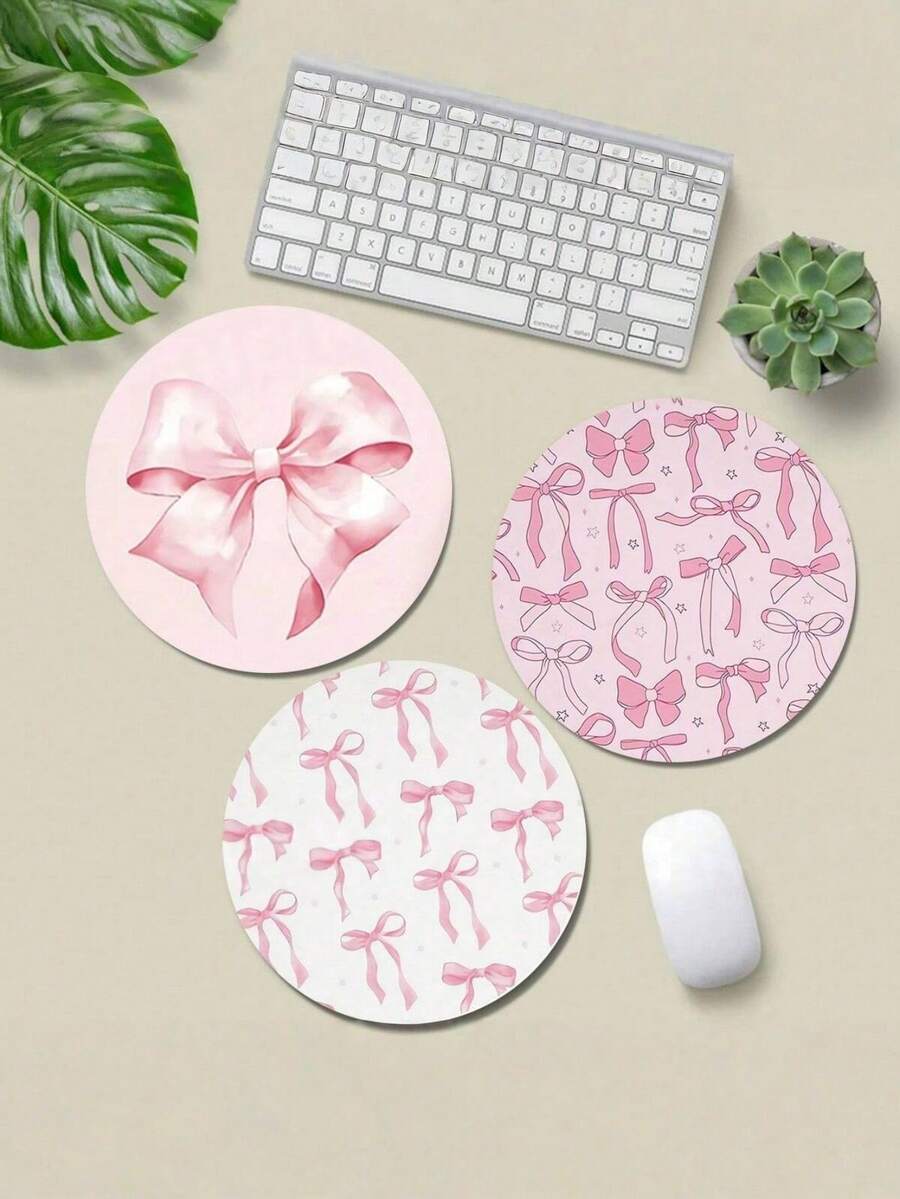 3-Piece Cute Mouse Pad Set: Round Office Mouse Pad, Mini Travel Mouse Pad (With Non-Slip Rubber Base), And Laptop Office Rubber Mouse Pad, Suitable For Men And Women. Applicable For Office, Home, Study And Gaming. Size: 20*20*0.2cm - Multicolor - View 1