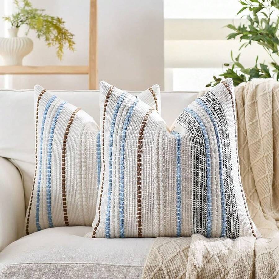 2 Fundas de cojín Decorativas,45 x 45 Jacquard para sofá, Almohada Bohemias, Funda de cojín de Rayas texturizadas,decoración hogar,para sofá, Cama (Marrón) - Marrón - Ver 1