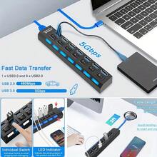 7-Port USB 3.0 Hub With Independent LED Switch, Suitable For Laptops, PCs And Various USB Devices - Multicolor - View 4