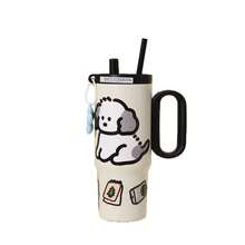 Tea Mug With Handle, Portable, High-Value Car Mug - Light Blue (includes a Small Flower Pendant and Cartoon Stickers) - View 5