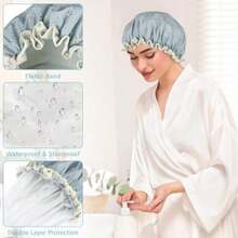 IEOVIEE Gorrito para bañarte de Mujer, Gorro de Baño Impermeable Doble Capa con Diseño Florido Único, Reutilizable para Pelo Largo, Corto o Rizado(Azul - Fresco) - Multicolor - Ver 3