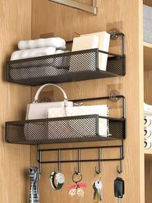 铁丝网浴室收纳架，壁挂式带挂钩整理架，无需钻孔 - 彩色 - 查看 5