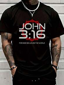 Graphic-ShirtGraphic Hoodies Cotton Tee Oversize Plus Size Men's S To 5XL,Graphic Hoodies Cotton Tee Oversize Plus Size Men's S To 5XL,Large Men's Casual Crew Neck-Shirt, John 3:16 Inspirational Quote Print, 95 Polyester 5 Spandex, Regular Fit, Slightly Stretchy Knit Fabric, Black Top Casual Attire,Summer Tee,Summer TeeY2K, Oversize Plus Size Men's S To 5XL,Summer Tees RZMT - 黑色 - 查看 8